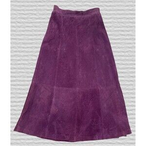 Vtg 90s Purple Suede Maxi Skirt Womens 6P Petite Leather A-Line Boho Western Y2K